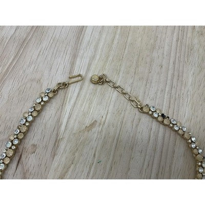 Gold Tone Crystal Rhinestone Tennis Bracelet Statement Necklace Hook Aprox 14"