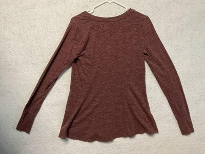 AnyBody Shirt Womens XS Burgundy Heathered Long Sleeve Crewneck A-Line Casual