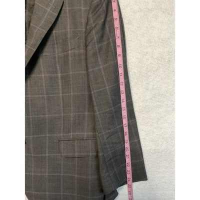 VTG Jos. A. Bank Suit Jacket Men 44S Gray Check Wool Cupro Lined Two Button USA