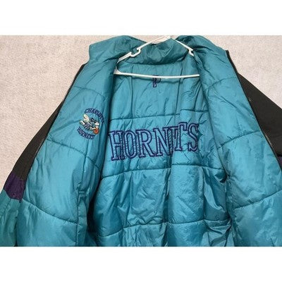 Vintage Charlotte Hornets PufferJacket Mens Large NBA Reversible Pro Player 90s
