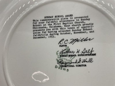 Vintage First Baptist Church Chickasha OK Sunday School Plate WW Art Studios