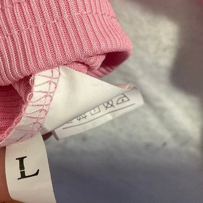 Ribbed Long Sleeve Top Womens Large Pink Notch Neck Cropped Shirt
