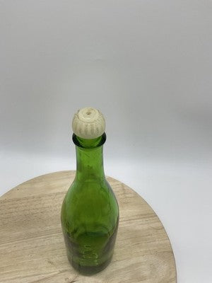 Unmarked Green Pressed Glass Tumbler Bottle With Lid Stopper Kitchen Bar Decor