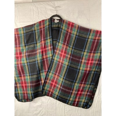 Woolrich Poncho Wrap Women One Size Black Multi Plaid Open Front Whipstitch Wrap