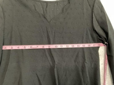 Dressin Blouse Womens Medium Black Textured V Neck Long Sleeve Basic Top
