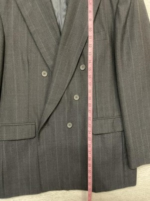 Haggar Suit Jacket Men 44L Gray Pinstripe Double Breasted Blazer Made USA Lined