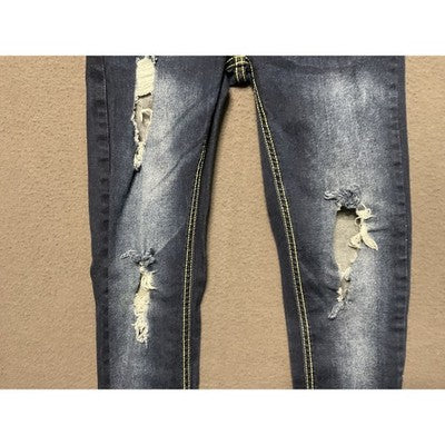Fil Jeans distressed ripped skinny jeans yellow stitch Y2K streetwear Size 5