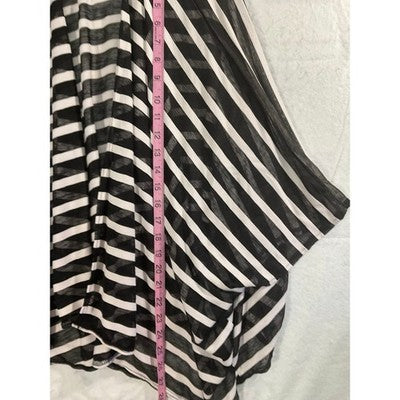 Kimono Wrap Top Coverup Women One Size Black White Striped Open Front Sheer