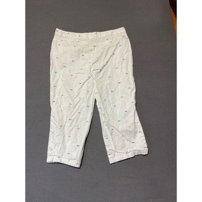 Hannah Stretch Women’s Sz 14 Capri Pants Cotton Multicolor Fish Embroidery