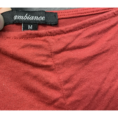 Ambiance Shirt Womens Medium Red Long Sleeve Twist Front Crop Top Stretch Rayon