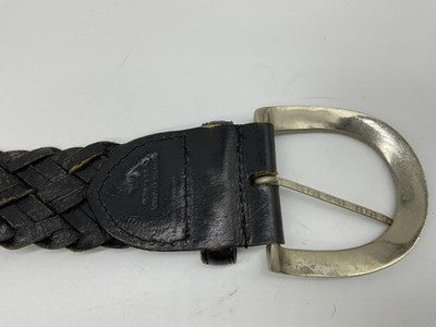 Braided Leather Belt Mens Medium Large Black Solid Brass Buckle Dress Casual