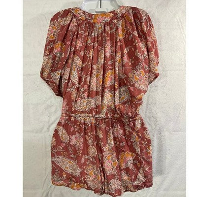 VICI Romper Women Small Pink Paisley Button Front Elastic Waist Summer Boho