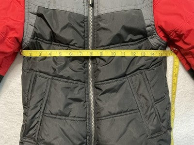 Whales Tail Outerwear Jacket Boys 7 Red Gray Black Hooded Fleece Lined Puffer