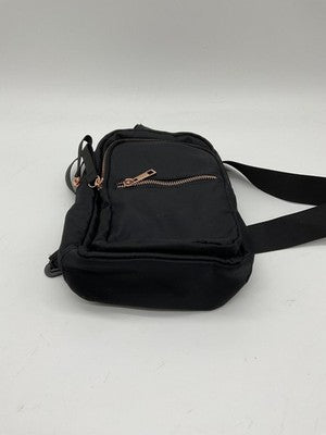 Black Nylon Sling Crossbody Bag Fanny Pack Travel Waist Rose Gold Zip
