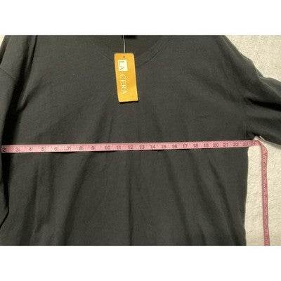 La Cera Shirt Womens 1X Black 100% Cotton Long Sleeve V Neck Plus Size Top