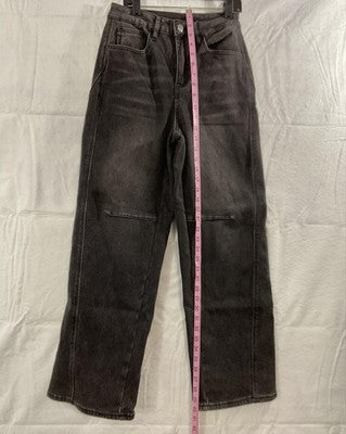 Hello Jeans Womens XS Charcoal Wide Leg High Rise Fleece Lined Thermal Denim