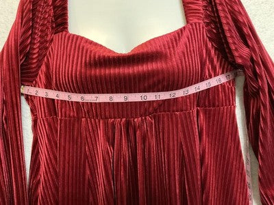 Velvet Dress Womens Medium Red Puff Sleeve Sweetheart Mini Party Cocktail Ruched