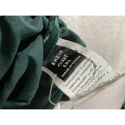 SheIn Dress Womens 1XL Green Satin One Shoulder Ruched Bodycon Party