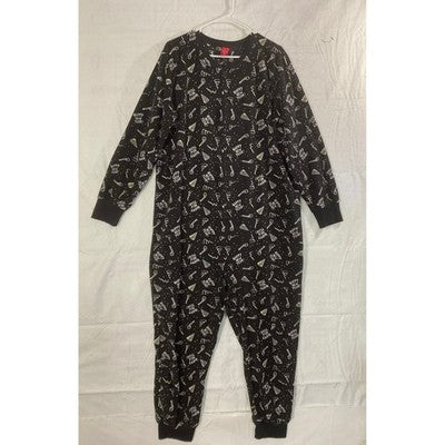 Jammies For Your Families Union Suit Women XL Black Happy New Year Fleece PJs
