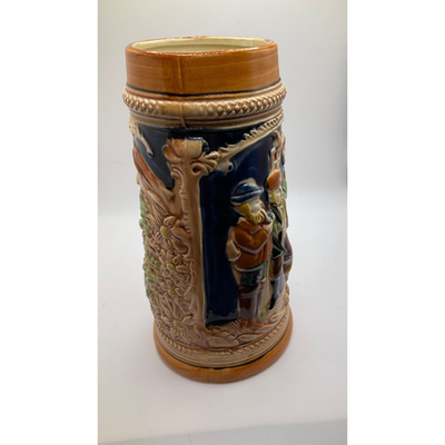 Collectible  Intricate Ceramic Bavarian Beer Mug, Woman & Dog Design, 8 Inches