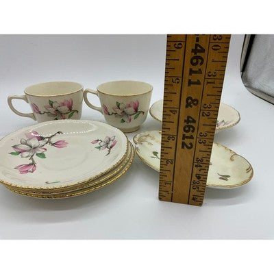 VTG Homer Laughlin Floral Porcelain Tea Set Cups Saucers Bowl Trinket Dish