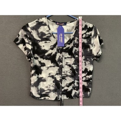 AQ Sport Shirt Shorts Set Womens Medium Black White Tie Dye Lounge Activewear