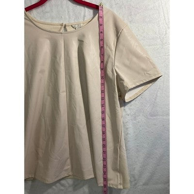 Est. 1946 Top Women XL Cream Faux Leather Mixed Media Short Sleeve Blouse
