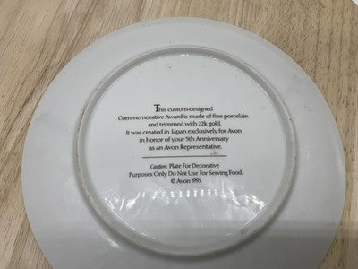 Avon 5th Anniversary Oak Commemorative Award Porcelain Plate 1993 Japan 22K Gold