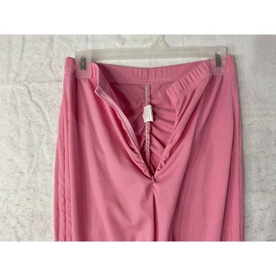 Stacked Leggings Womens L Pink Ribbed Ruched High Waist Streetwear