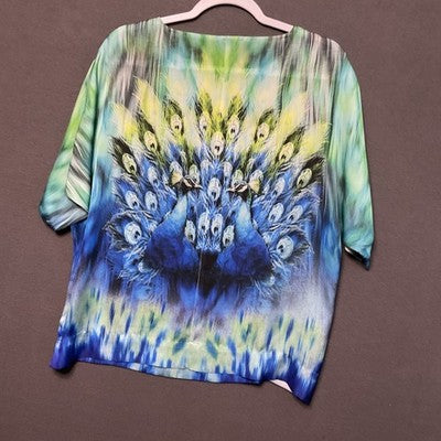 Graphic Peacock Top Bejewled / Rhinestones Art S Boho Festival New Directions