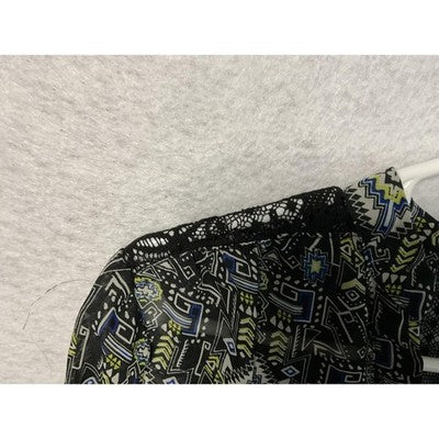 No Boundaries Shirt Womens Small Black Geo Print Lace Back High Low Hem Boho