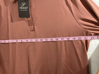 FKEEP Polo Shirt Mens 2XL Brown Long Sleeve Stretch Performance Soft Casual