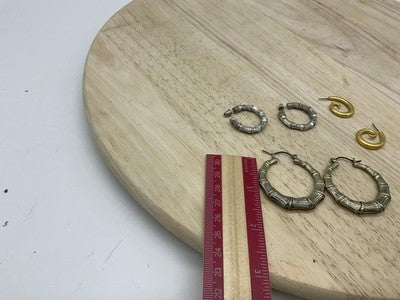 Lot 3 Womens Hoop Earrings Gold Tone Silver Tone Bamboo Spiral Round Multicolor
