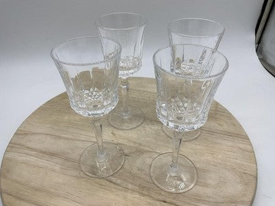 Unmarked Clear Pressed Glass Wine Glasses Set Of 4 Geometric Stemmed Barware