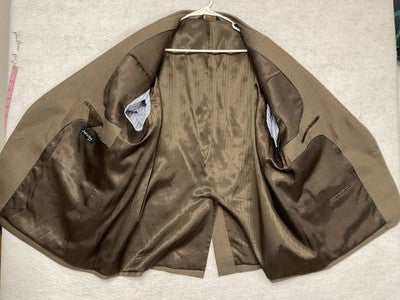 Joseph & Feiss Gold Suit Jacket Men 50 Brown Wool Check Polyester Lined