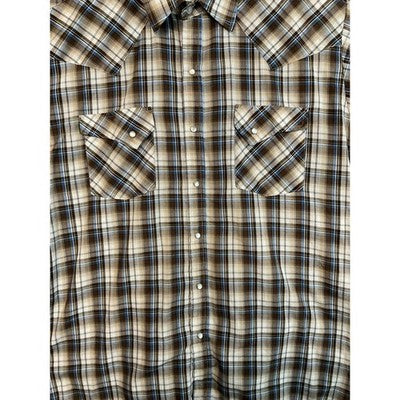 Ely Cattleman Western Shirt Mens Large Brown Plaid Pearl Snap Cowboy Rodeo