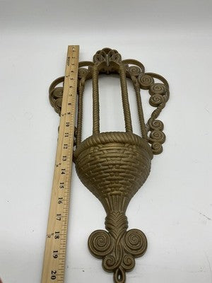 Gold Resin Wall Vase Large Scroll Woven Basket Planter Hanging Floral Decor MCM