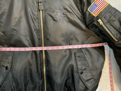 Burk's Bay Jacket Mens XL Black Bomber Bravo Series USA Flag Patch Lined Eagle