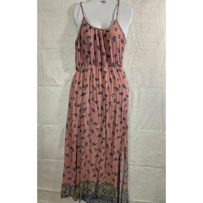 J for Justify Maxi Dress Womens Large Pink Paisley Strappy T-Back Boho Summer