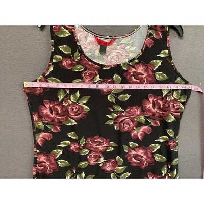 Hot Kiss Dress Womens Large Black Red Rose Floral Sleeveless Tank Casual Summer