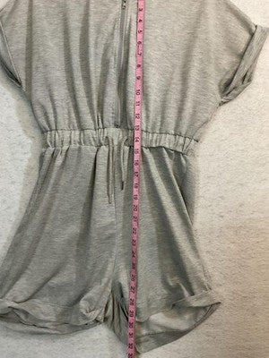 SHEIN Romper Womens Large Gray Hooded Short Sleeve Zip Front Jersey Casual