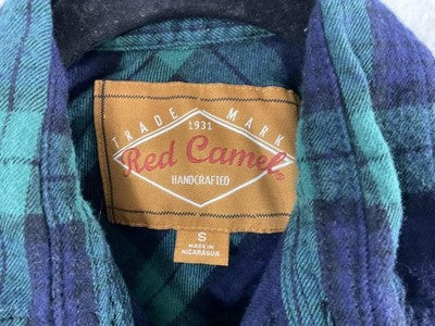 Red Camel Shirt Juniors Small Blue Green Plaid Flannel Long Sleeve Button Up