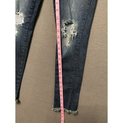 Fil Jeans Women’s Distressed Skinny Jeans Size 3 Blue Frayed Hem Stretch