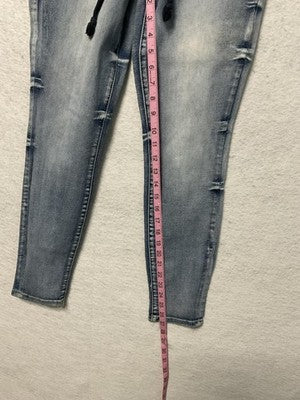 Elite Jeans Jogger Pants Womens 3/4 Blue Drawstring Elastic Waist Denim