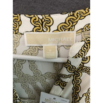 Michael Kors Shirt Womens Small Gold Chain Print Zip Front Long Sleeve Top S
