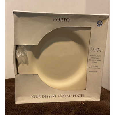 SET OF 4 FURIO HOME CREAM STONEWARE DESSERT/SALAD PLATES - NIB