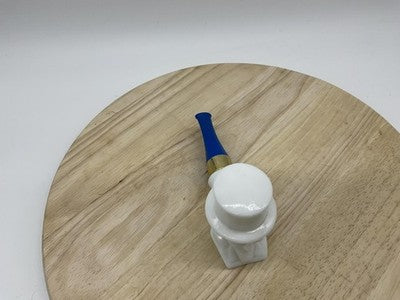 Avon Ceramic Man In Top Hat Tobacco Pipe Figurine White Blue Gold Tone Decor VTG