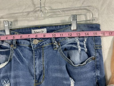Between Us Jeans Womens 14 Blue Medium Wash High Rise Distressed Skinny Stretch