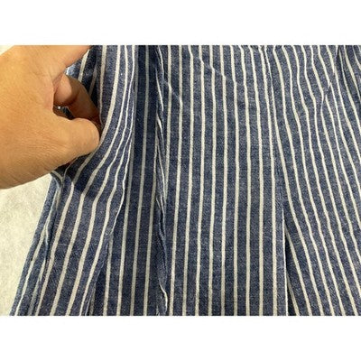 Striped Linen Blend Pants Womens XL Blue White Paperbag Waist Tapered