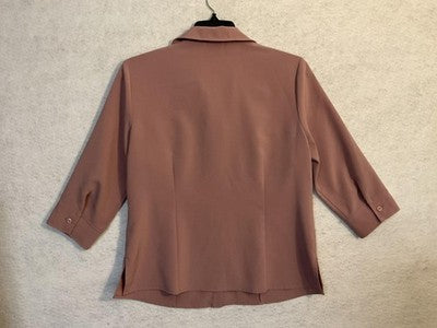Cathy Che Blouse Womens 12 Pink Collared 3/4 Sleeve Embroidered Stretch Top